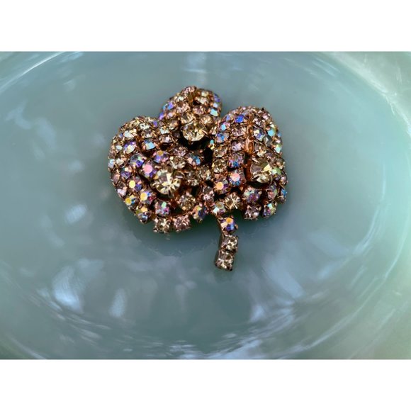 Vintage 1960s Large AB Rhinestone Cluster Leaf Brooch - Picture 10 of 12